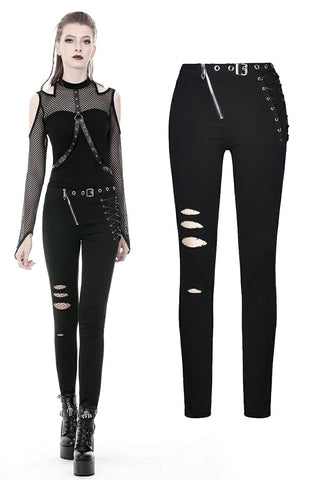 Punk hollow leg asymmetrical elastic trousers PW095 - Gothlolibeauty