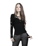 Spring women  Black punk twist rave flowers Tee /T-shirt TW037 - Gothlolibeauty