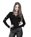 Spring women  Black punk twist rave flowers Tee /T-shirt TW037 - Gothlolibeauty