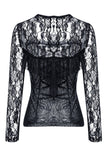 Gothic corset-look T-shirt with jacquard hollow out sexy lace TW101 - Gothlolibeauty