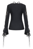 Gothic T-shirt with half mesh sexy sleeves TW148 - Gothlolibeauty