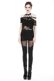 Punk messy net T-shirt with asymmetric rope desgin TW156 - Gothlolibeauty