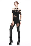 Punk messy net T-shirt with asymmetric rope desgin TW156 - Gothlolibeauty