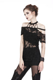 Punk messy net T-shirt with asymmetric rope desgin TW156 - Gothlolibeauty