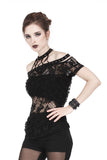 Punk messy net T-shirt with asymmetric rope desgin TW156 - Gothlolibeauty