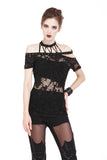 Punk messy net T-shirt with asymmetric rope desgin TW156 - Gothlolibeauty