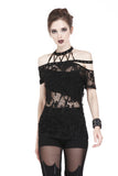 Punk messy net T-shirt with asymmetric rope desgin TW156 - Gothlolibeauty