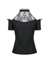 Gothic off-the-shoulder patterned T-shirt with lace and button row on top TW168 - Gothlolibeauty