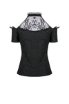 Gothic off-the-shoulder patterned T-shirt with lace and button row on top TW168 - Gothlolibeauty