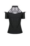 Gothic off-the-shoulder patterned T-shirt with lace and button row on top TW168 - Gothlolibeauty