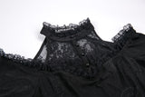 Gothic off-the-shoulder patterned T-shirt with lace and button row on top TW168 - Gothlolibeauty