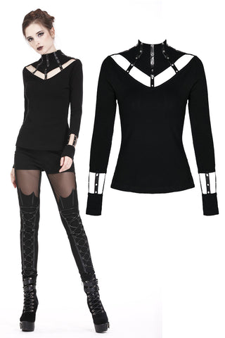 Punk long T-shirt with eyelet  hollow-out collar design TW172 - Gothlolibeauty