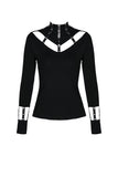 Punk long T-shirt with eyelet  hollow-out collar design TW172 - Gothlolibeauty