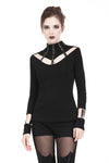 Punk long T-shirt with eyelet  hollow-out collar design TW172 - Gothlolibeauty