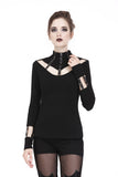 Punk long T-shirt with eyelet  hollow-out collar design TW172 - Gothlolibeauty