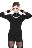 Punk long T-shirt with eyelet  hollow-out collar design TW172 - Gothlolibeauty