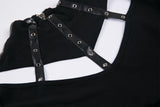 Punk long T-shirt with eyelet  hollow-out collar design TW172 - Gothlolibeauty