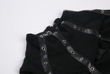 Punk long T-shirt with eyelet  hollow-out collar design TW172 - Gothlolibeauty