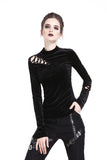 Punk side lace-up korean velvet T-shirt TW177 - Gothlolibeauty