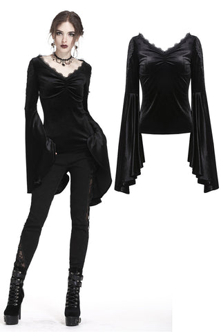 Gothic velvet floral shoulder T-shirt with big sleeves TW183 - Gothlolibeauty