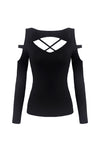 Punk Black daily long sleeves women T-shirt TW206 - Gothlolibeauty