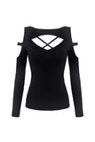 Punk Black daily long sleeves women T-shirt TW206 - Gothlolibeauty