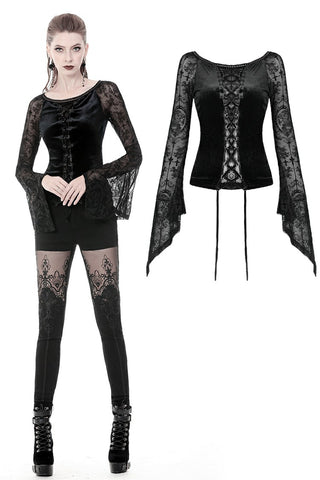 Gothic lace-up velvet T-shirt TW239 - Gothlolibeauty