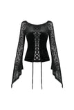 Gothic lace-up velvet T-shirt TW239 - Gothlolibeauty