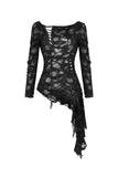 Punk skull back sexy lace-up front ragged T-shirt TW243 - Gothlolibeauty