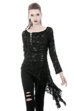 Punk skull back sexy lace-up front ragged T-shirt TW243 - Gothlolibeauty