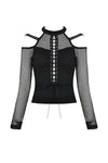 Punk lace-up front off-shoulders T-shirt with net long sleeves TW245 - Gothlolibeauty