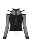 Punk lace-up front off-shoulders T-shirt with net long sleeves TW245 - Gothlolibeauty