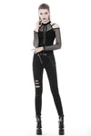 Punk lace-up front off-shoulders T-shirt with net long sleeves TW245 - Gothlolibeauty