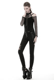 Punk lace-up front off-shoulders T-shirt with net long sleeves TW245 - Gothlolibeauty