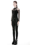 Punk lace-up front off-shoulders T-shirt with net long sleeves TW245 - Gothlolibeauty