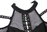 Punk lace-up front off-shoulders T-shirt with net long sleeves TW245 - Gothlolibeauty