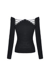 Punk off-shoulder hollow chest T-shirt with lace-up back TW247 - Gothlolibeauty