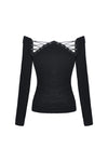 Punk off-shoulder hollow chest T-shirt with lace-up back TW247 - Gothlolibeauty