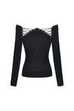 Punk off-shoulder hollow chest T-shirt with lace-up back TW247 - Gothlolibeauty