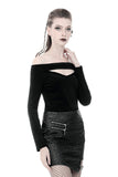 Punk off-shoulder hollow chest T-shirt with lace-up back TW247 - Gothlolibeauty