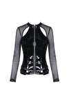 Punk shinning PU zippered Top with sexy net sleeves TW248 - Gothlolibeauty