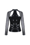 Punk shinning PU zippered Top with sexy net sleeves TW248 - Gothlolibeauty