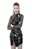 Punk shinning PU zippered Top with sexy net sleeves TW248 - Gothlolibeauty