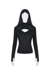 Punk cross connection front hooded women top TW250