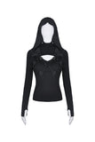 Punk cross connection front hooded women top TW250