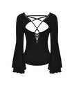 Black three hollow on chest big sleeves T-shirt TW262 - Gothlolibeauty