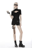 Punk hollow chest lace up short sleeves T-shirt TW270 - Gothlolibeauty