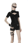 Punk hollow chest lace up short sleeves T-shirt TW270 - Gothlolibeauty