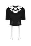 Punk women star hollow chest lace up T-shirt TW274 - Gothlolibeauty