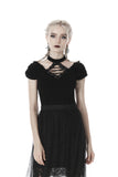 Gothic lace up V collar short sleeves T-shirt TW283 - Gothlolibeauty